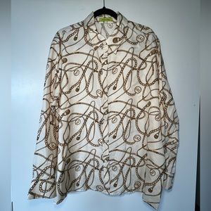 Tell your friends gold chain print silk blouse size L